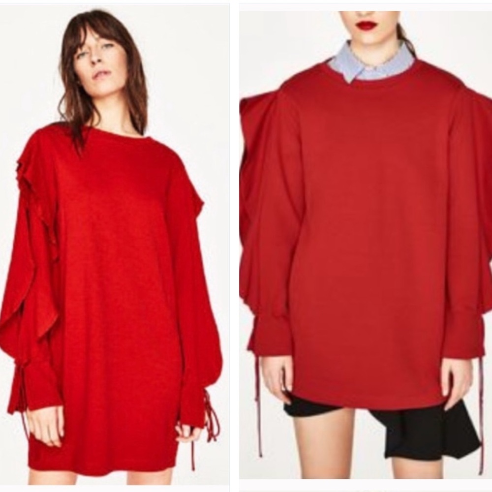 🌎Zara ruffle long sleeve red sweater dress top M